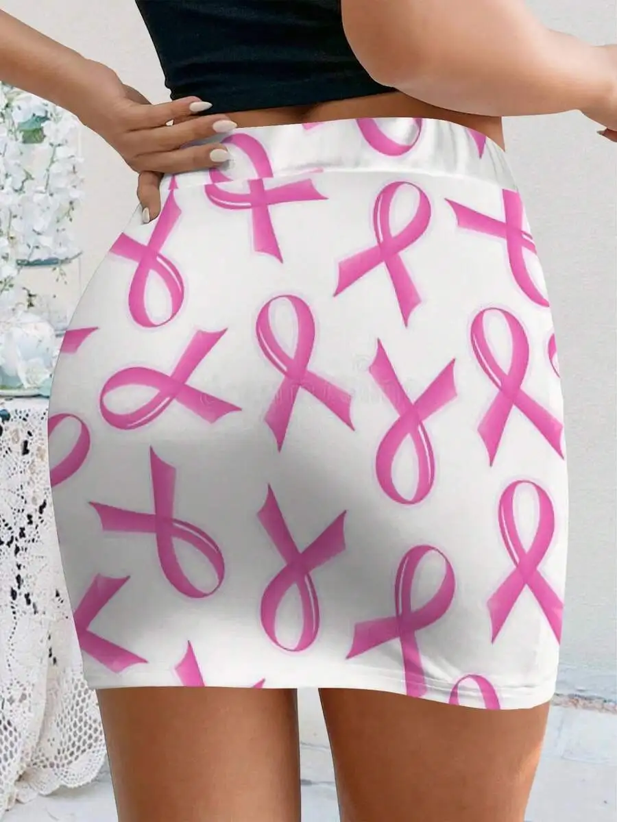 Falda Bodycon de Verano para Mujer con Patrón de Lazo Rosa de Concienciación sobre el Cáncer de Mama, Moderna, Elegante, Cómoda y Suave, Regalos de Moda