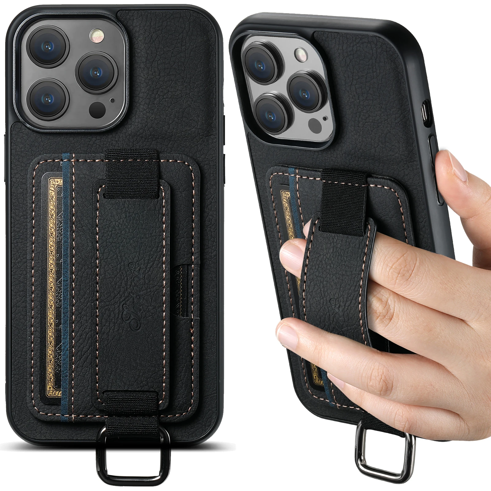 SUTENI Lychee-Haut-Print Handgelenkband Karten-Handyhülle Kartenhalter für iPhone 17 Pro Max 16 Plus 15 14 13 12 11 XR XS – Detail 9