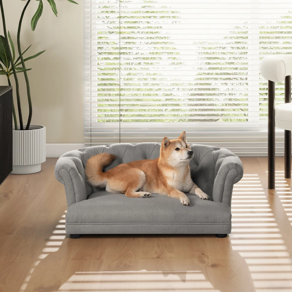 

Kiki 36.5" Chesterfield Dog Sofa Bed, Medium, Uptown Gray Stain Resistant High Performance Polyester