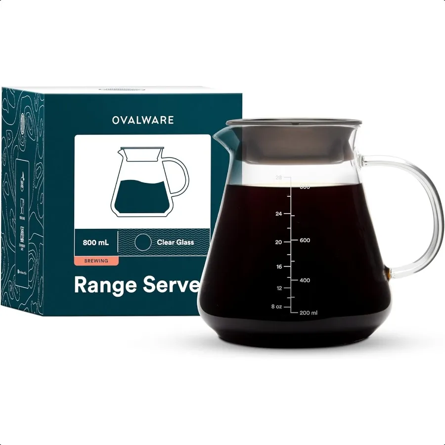 

Стеклянный кофейный сервер для наливания кофе и чая, 800 мл, 27 унций, безопасный для микроволновой печи и термостойкий стеклянный корпус толщиной 2,5 мм