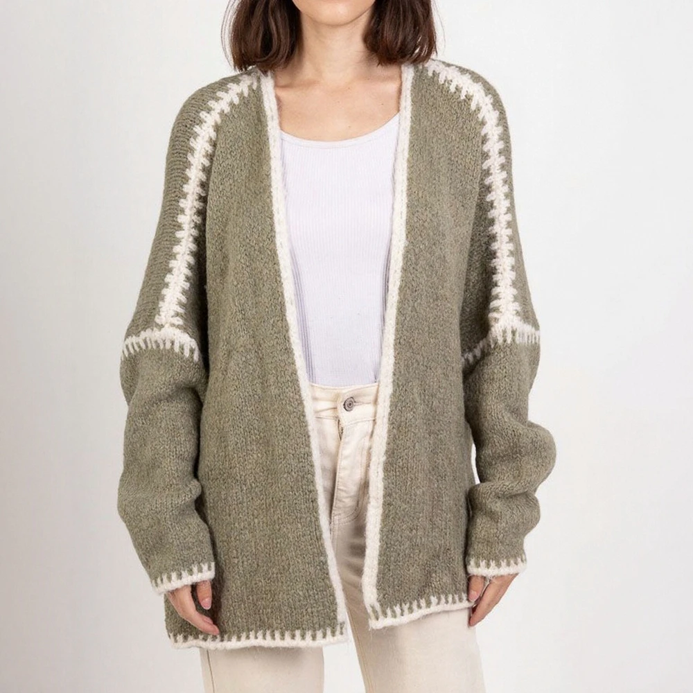 

Long Sleeve Round Neck Cardigan Autumn Winter Clothes Button Decoration Loose Fit Commute Style Women's Open Front Knitwear