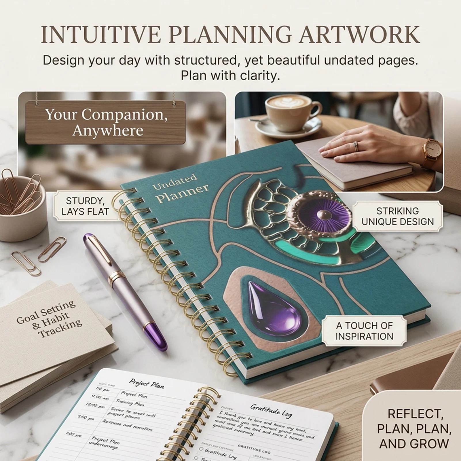 A5 Hardcover Coil Planner Undated Full Color English Design With Divider Pages For Students And Professionals