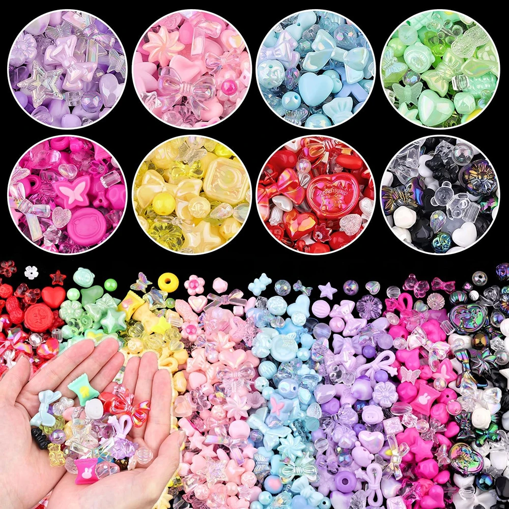 550PCS Assorted Acrylic Beads Cute Beads for Bracelet Charm 8 Colors Flower Bow Candy Charms for Bracelets Jewelry Making