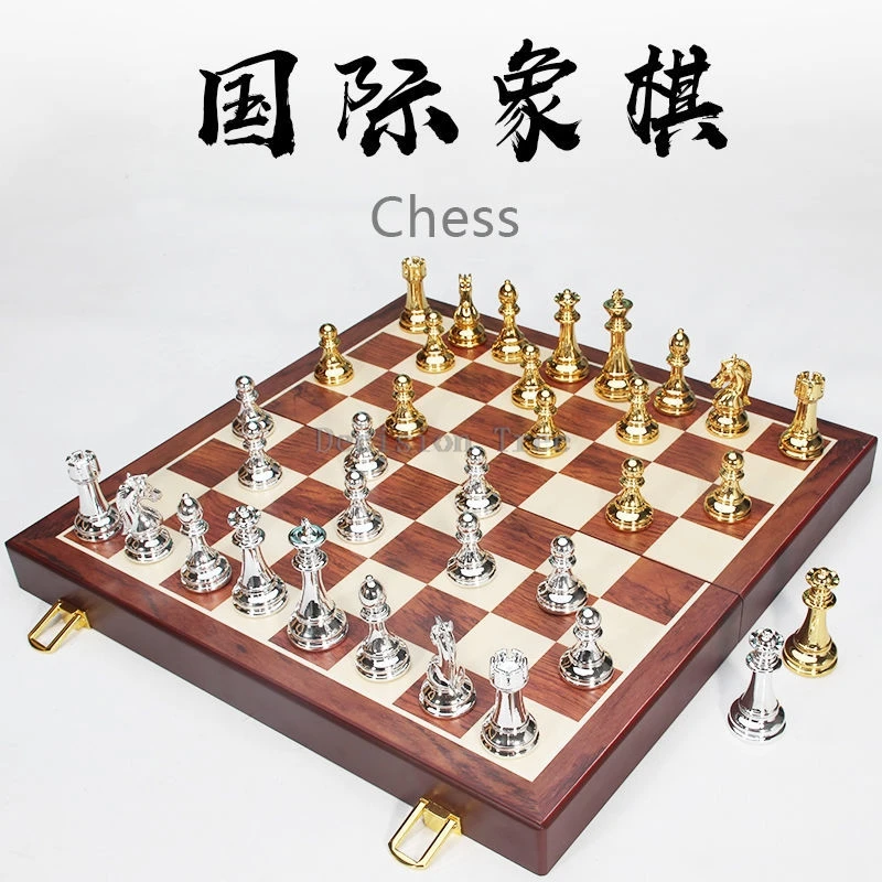 2024 europe and america high end international chess metal chessman portable chessboard kids puzzle chess match special-purpose