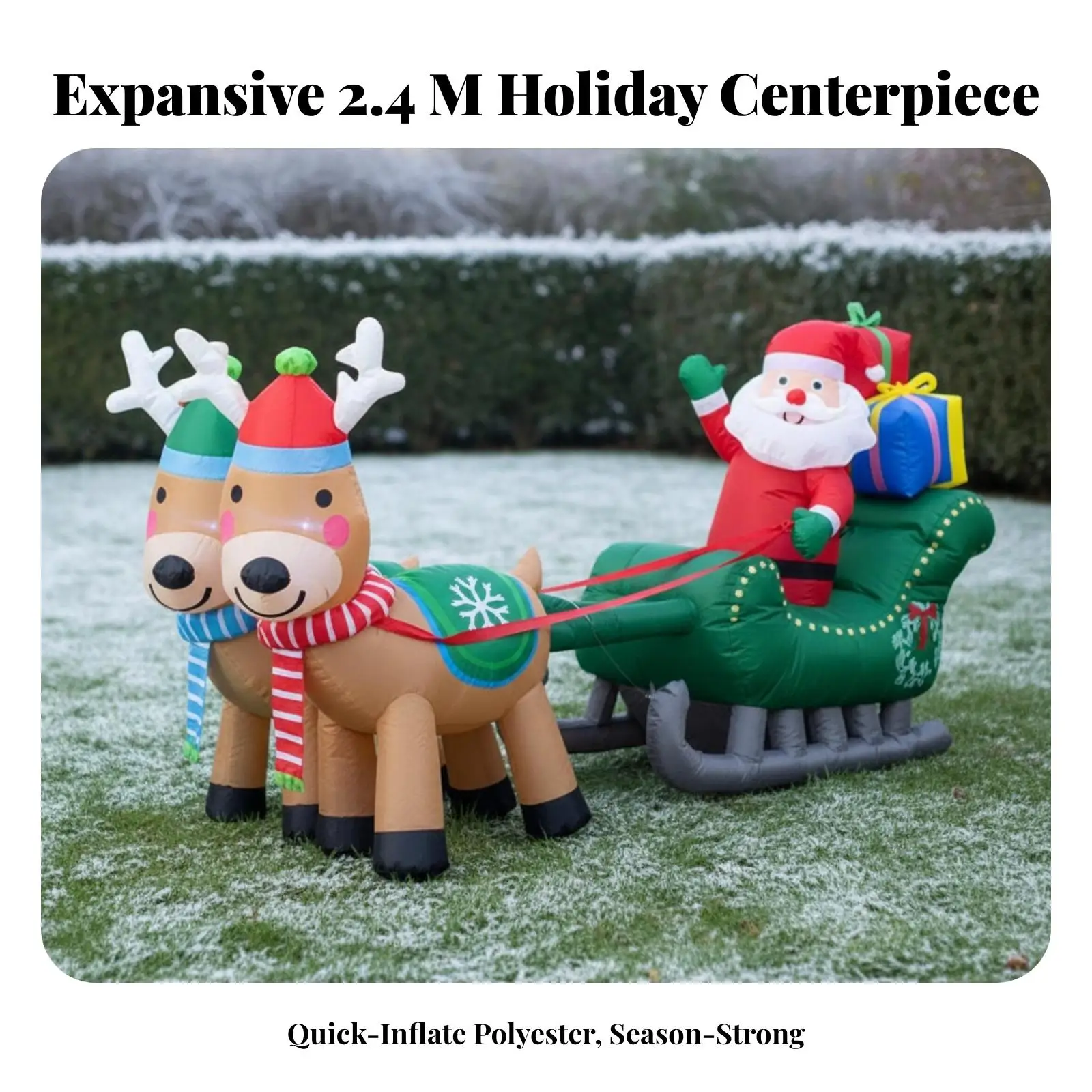 Inflatable Santa with Sleigh 8ft Inflatable Santa with Reindeer Yard Decoration Inflatable Outdoor for Families, Lawn, Garden
