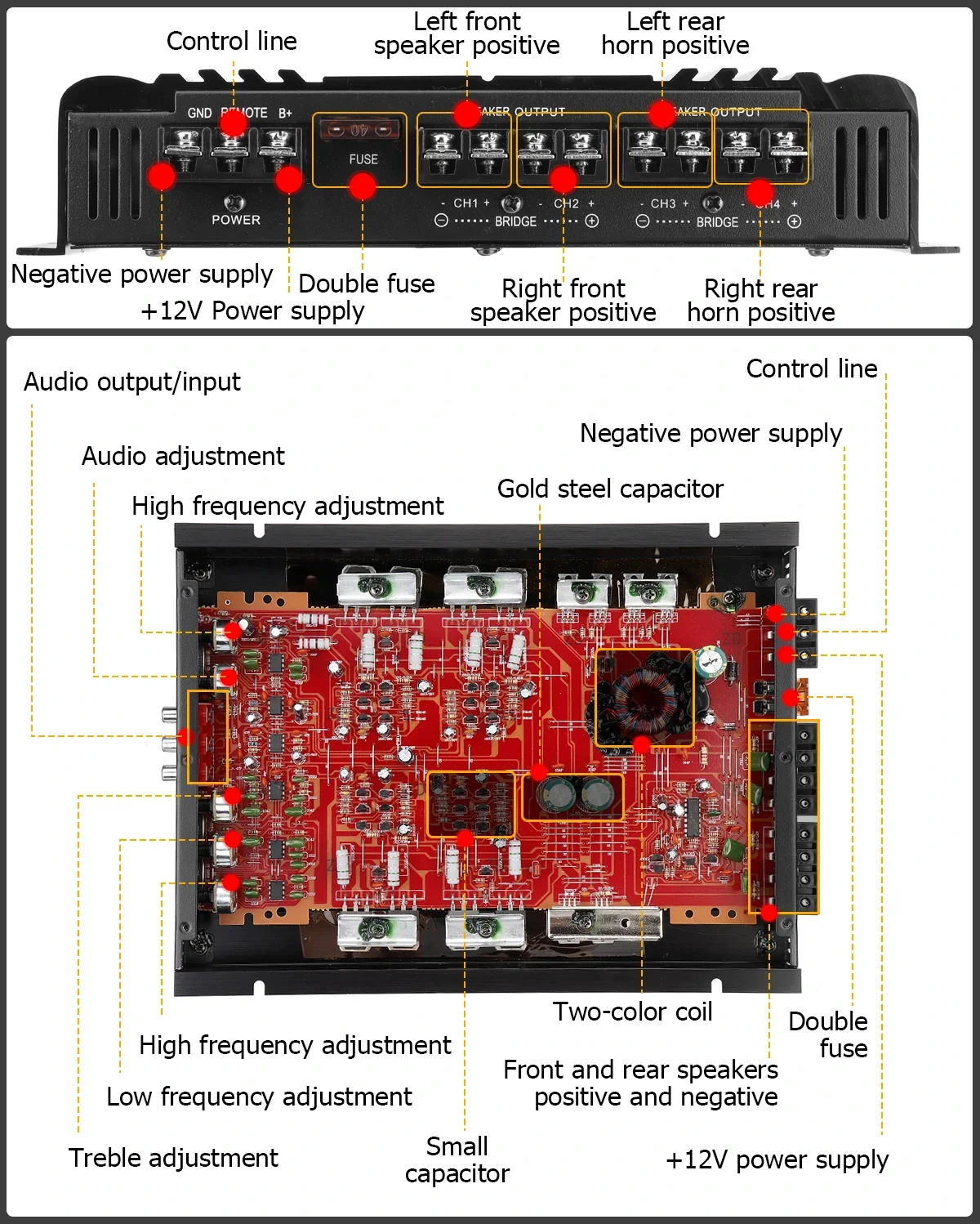 SK-790.4 4 チャンネル 12V カーパワーアンプクラス A/B デジタル