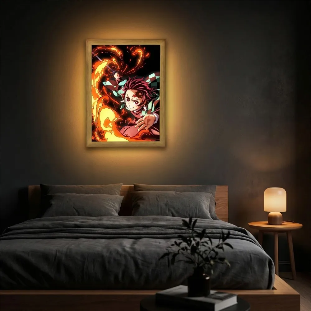Led Light Painting Photo Frame USB Nightlight Anime Figure Tanjirou Zenitsu Mitsuri for Room Wall Art Home Decor Gifts Moon Lamp view 5