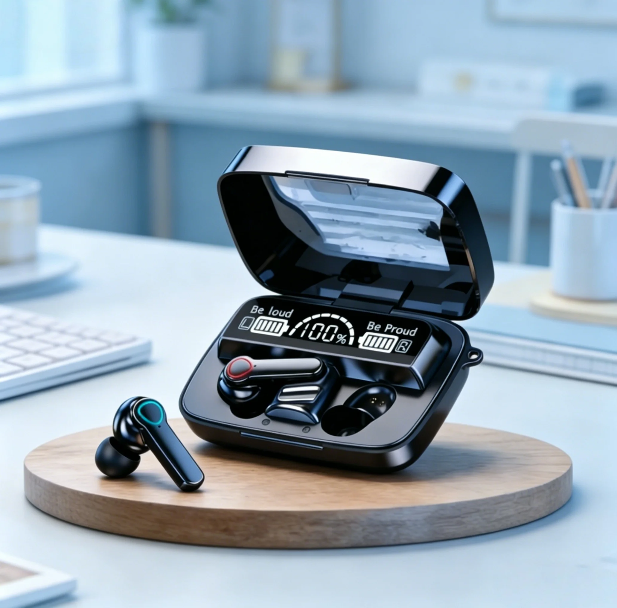 New M19 TWS Bluetooth Headphones 5.3 9D High Fidelity Wireless Headphones Touch IPX7 Waterproof Digital Display Headphones