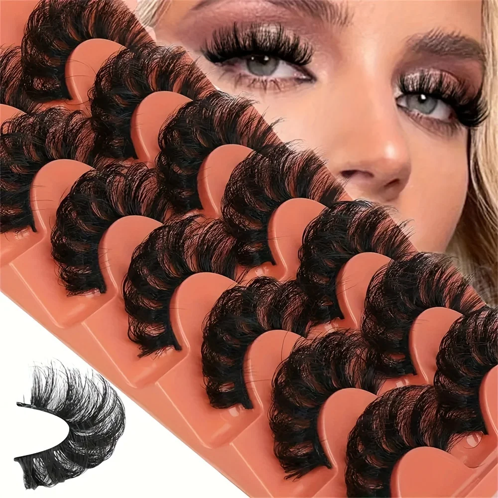 7 Pairs Faux Eyelashes, Fluffy False Eyelashes, 20mm Full Wispy Strip Eyelashes, 8D Volume Curly False Eyelashes