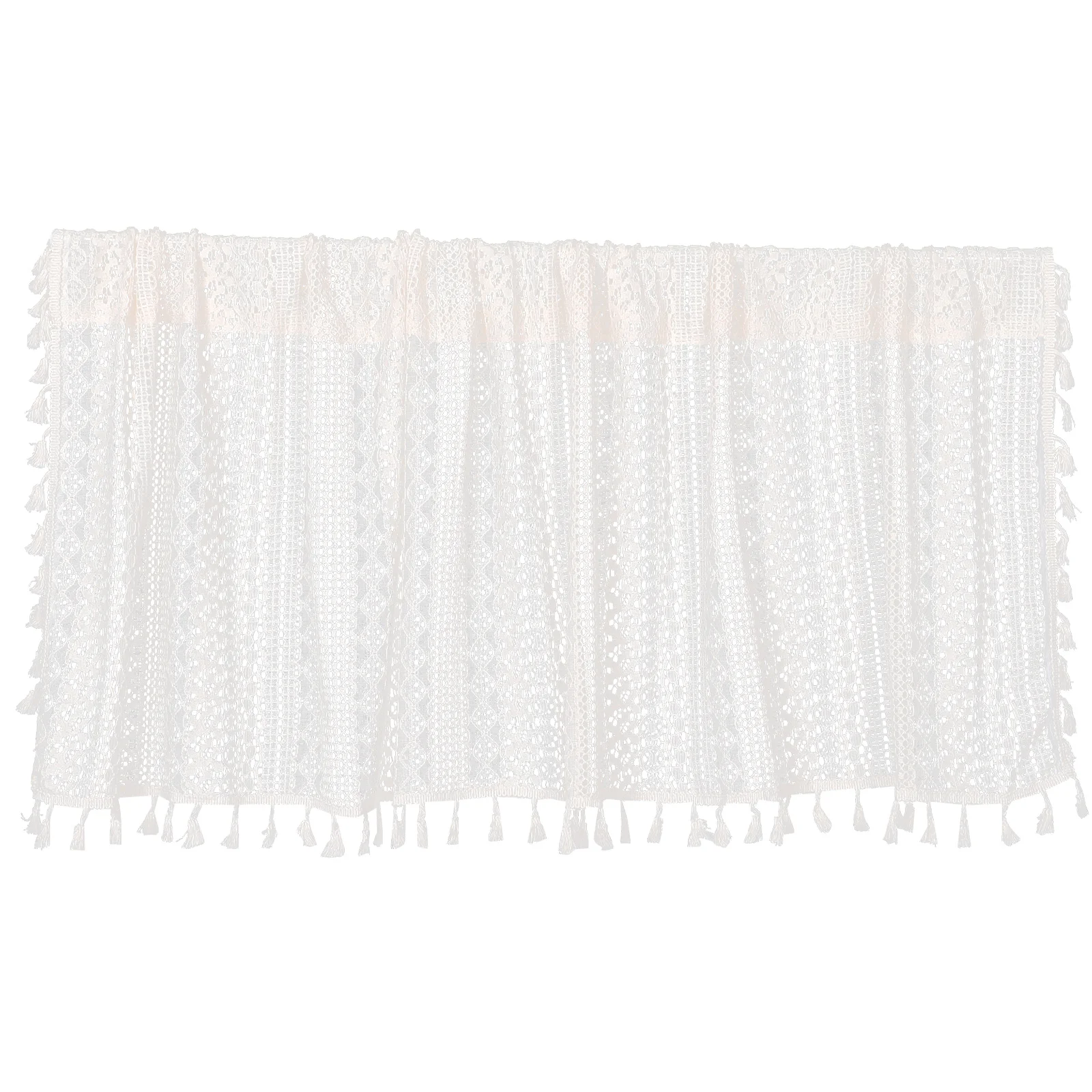 

1pcs Lace Crochet Valance Curtains For Kitchen Window Short Sheer Cafe Hollow Rustic Farmhouse Style Tassel Decorative Macrame
