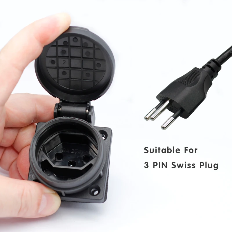 Black universal Swiss industry safety outlet 16A 250V IP55 CE cover waterproof dusrproof power connector AC power socket