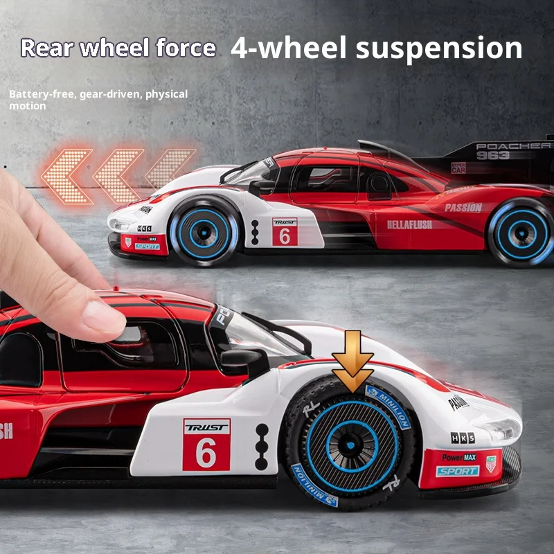 1:22 Porsche 963 aleación de simulación de carreras coche deportivo sonido y luz modelo coche extraíble para niños regalo para hombres