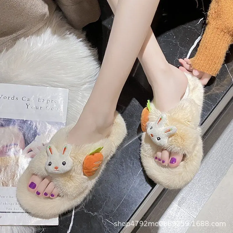 Women's Indoor Slippers 2024 Autumn and Winter New Plush Home Lazy Slippers Anti slip Durable Fashion Warm Sandals Slippers