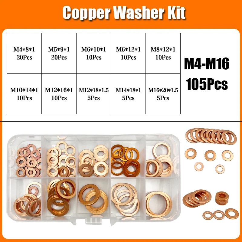 Solide reine kupfer flache waschanlage messing boot zerquetschen waschanlage dicht ring kupfer öl stopfens cheibe metall halterung o ring m2 m3 m4 M6-M20 – Detail 11