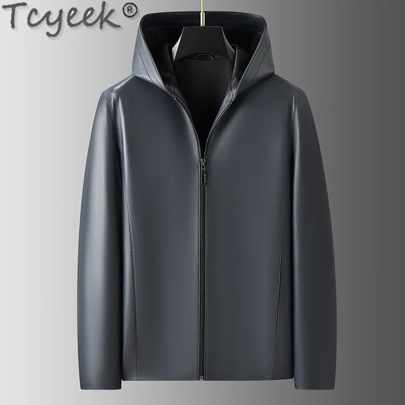 Tcyyeek Genuine Leather Jacket for Men Business Casual Sheepskin Coats Male Leather Coat Hooded Autumn Clothes Jaqueta De Couro