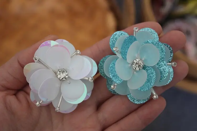4Pcs/Lot Decorative Handmade Sequin Beads Flower Applique Patches ,Hair Clip,Bags,Brooch,Clothes Sew on,Glue on DIY Accessories