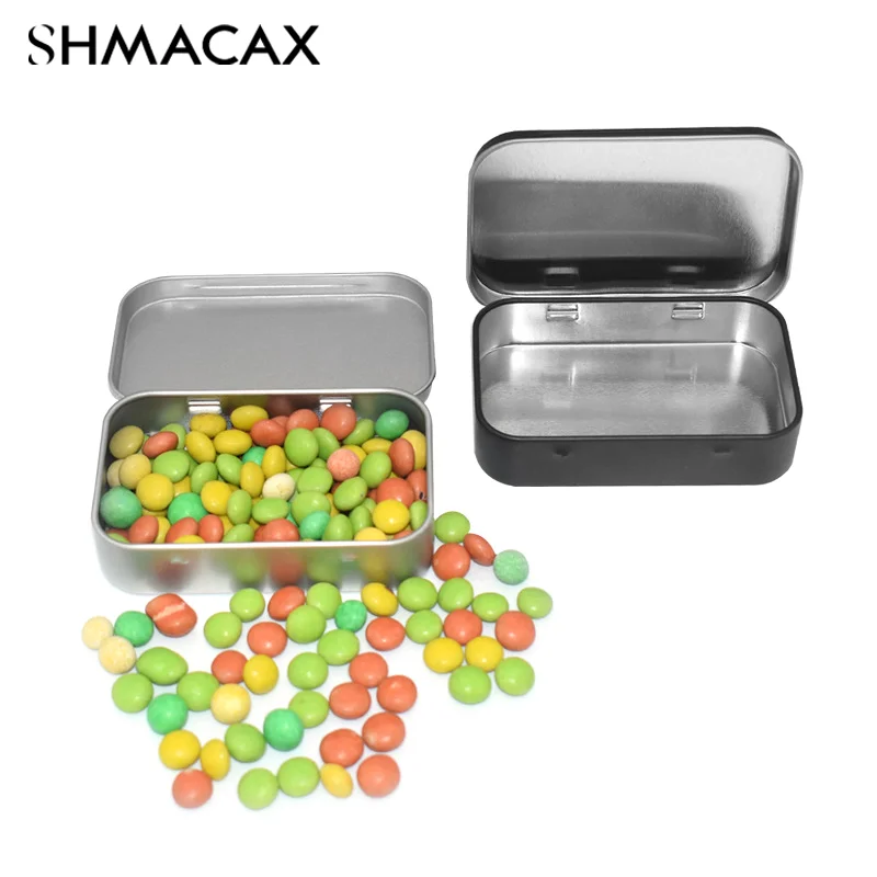 1pc Metal Rectangular Empty Mini Tin Box Tinplate Push Candy Pill Cases Bins Jar Hinged Containers Small Organizer Storage Box