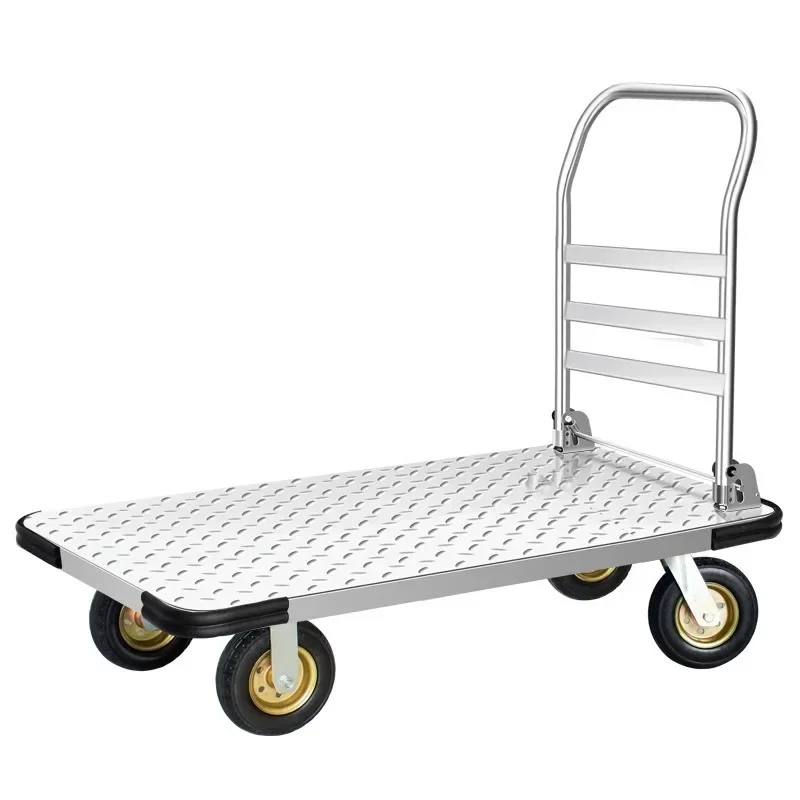 Steel Plate Folding Small Cart, Flat Cart, Thickened Silent Heavy Warehouse Handcart, Household Cargo Pulling Tool Small Trailer