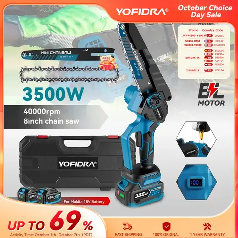 YOFIDRA 8인치 브러시리스 전기 전기톱 무선 목공 전정 톱 정원 절단 전동 공구 (마키타 18V 배터리 핀용)