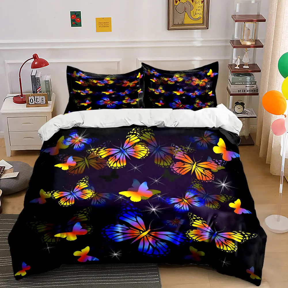 

Colorful Butterfly Themed Decor Set kid's and adults' bedroom decor, Exquisite three-piece bedding set gift
