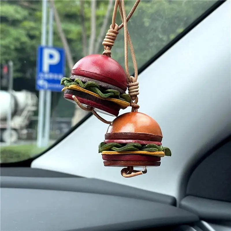 Cowhide Burger Bag Charm,Keychain Hanging Pendant,Genuine Leather,Handbag Schoolbag Decor Accessories,A Gift for Children/Friend