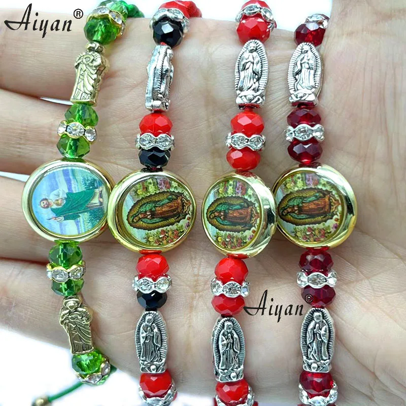 

12Pieces Virgin Mary And San Judas Oval CCB Double-Sided Oil Drop And Woven Bracelet For Exorcism Protection Can Praye