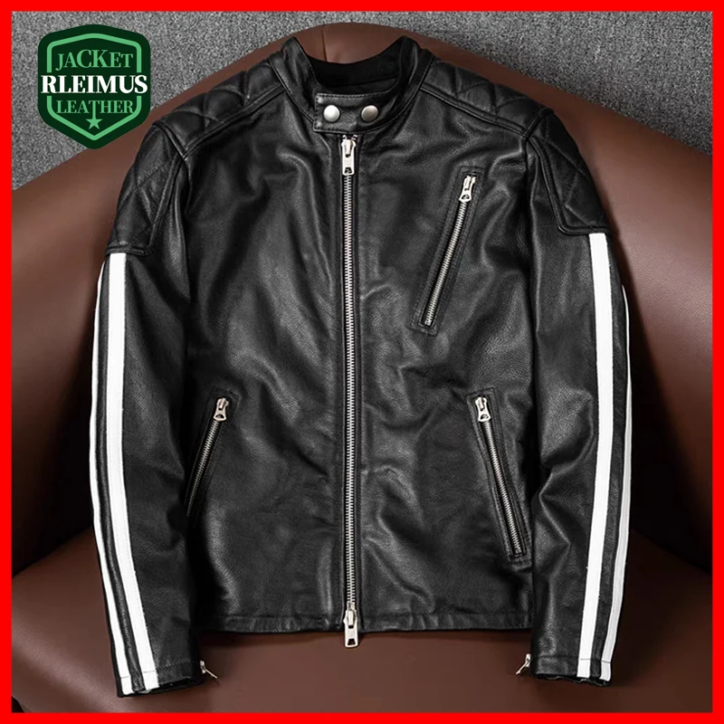 

Classic Top Layer Cowhide Genuine Leather Jacket Men's Slim Stand Collar Motorcycle Suit Short Motorcycle Suit Jacket Jacket