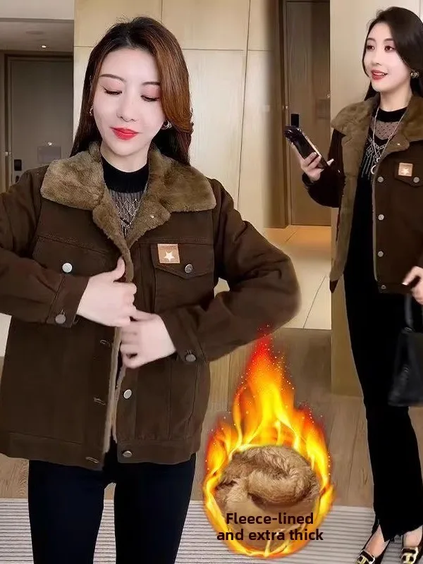 

Thickened Fleece Parka Cotton Jacket Women's Winter New Fashion Casual Versatile Mom Warm Cotton Clothes Short Outerwear