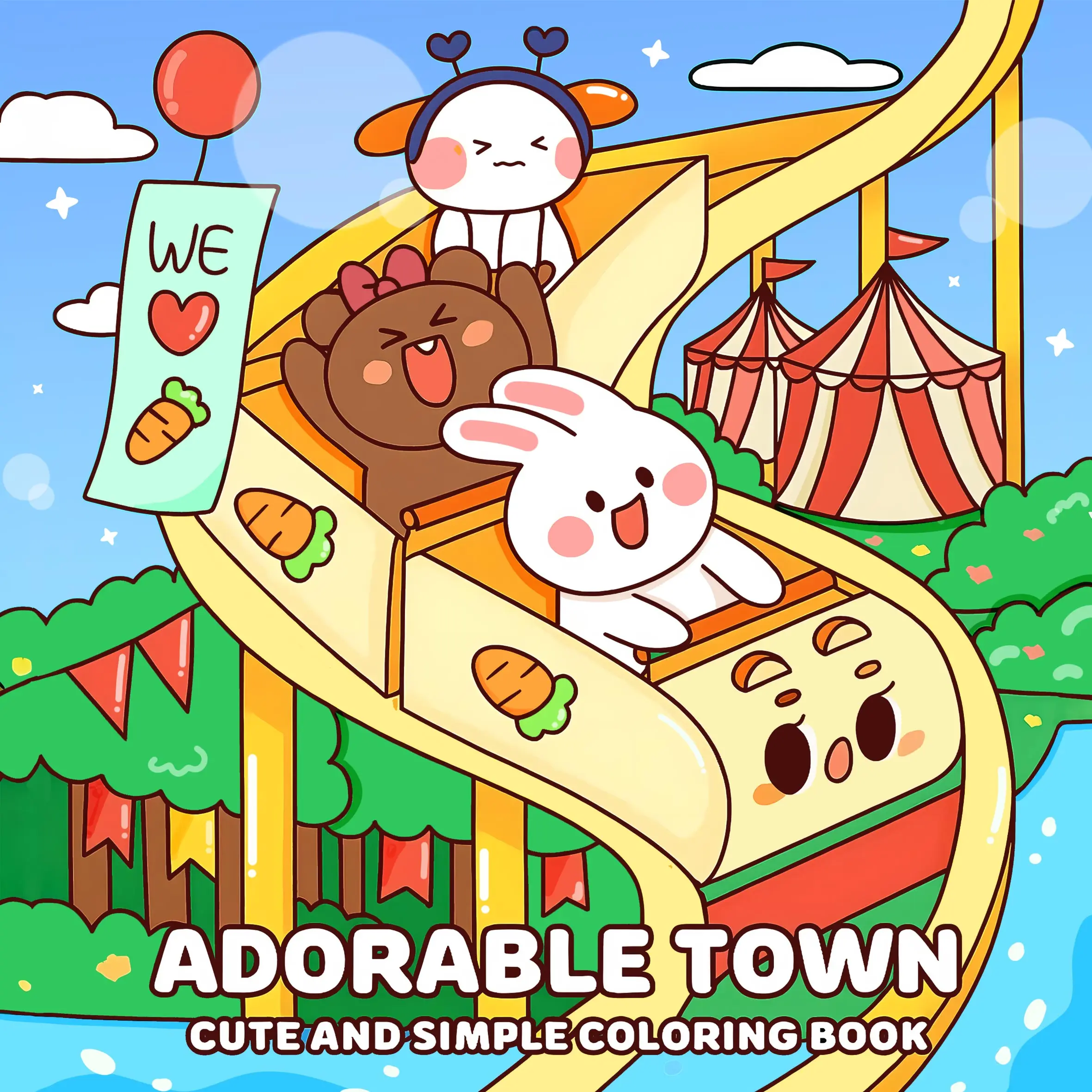 

ADORABLE TOWN Яркие и легкие узоры Книжка-раскраска для взрослых Симпатичная книга для рисования Идеальный подарок для вечеринки и дня рождения