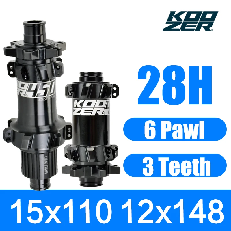 

Koozer 450 28 Hole Boost Hub MTB 120 Click 6 Pawls Straight Pull Cr-Mo Steel Axle Front 15x110 Rear 12x148 141mm HG Micro Spline