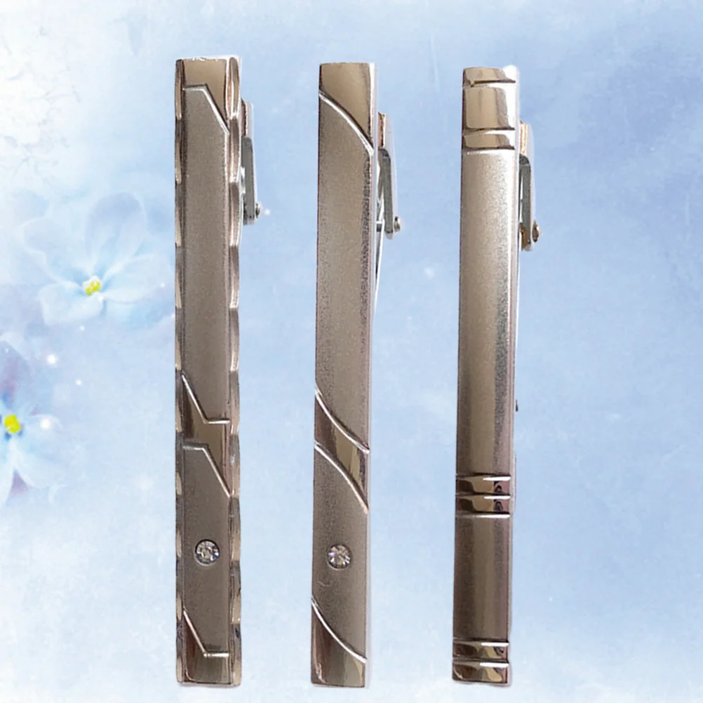 

3pcs Men'S Tie Clip Stainless Steel Crystal Durable Hypoallergenic Shiny Finish Formal Gift For Wedding Anniversary