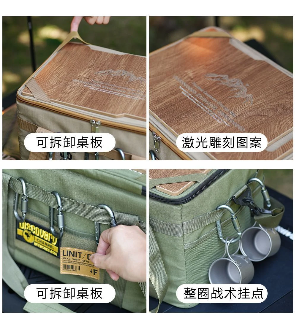 36L Multifunktionale Taktische Camping-Aufbewahrungstasche mit Holztischplatte, Tragbare Outdoor-Ausrüstung, Organizer-Tasche für Kleinkram – Detail 3