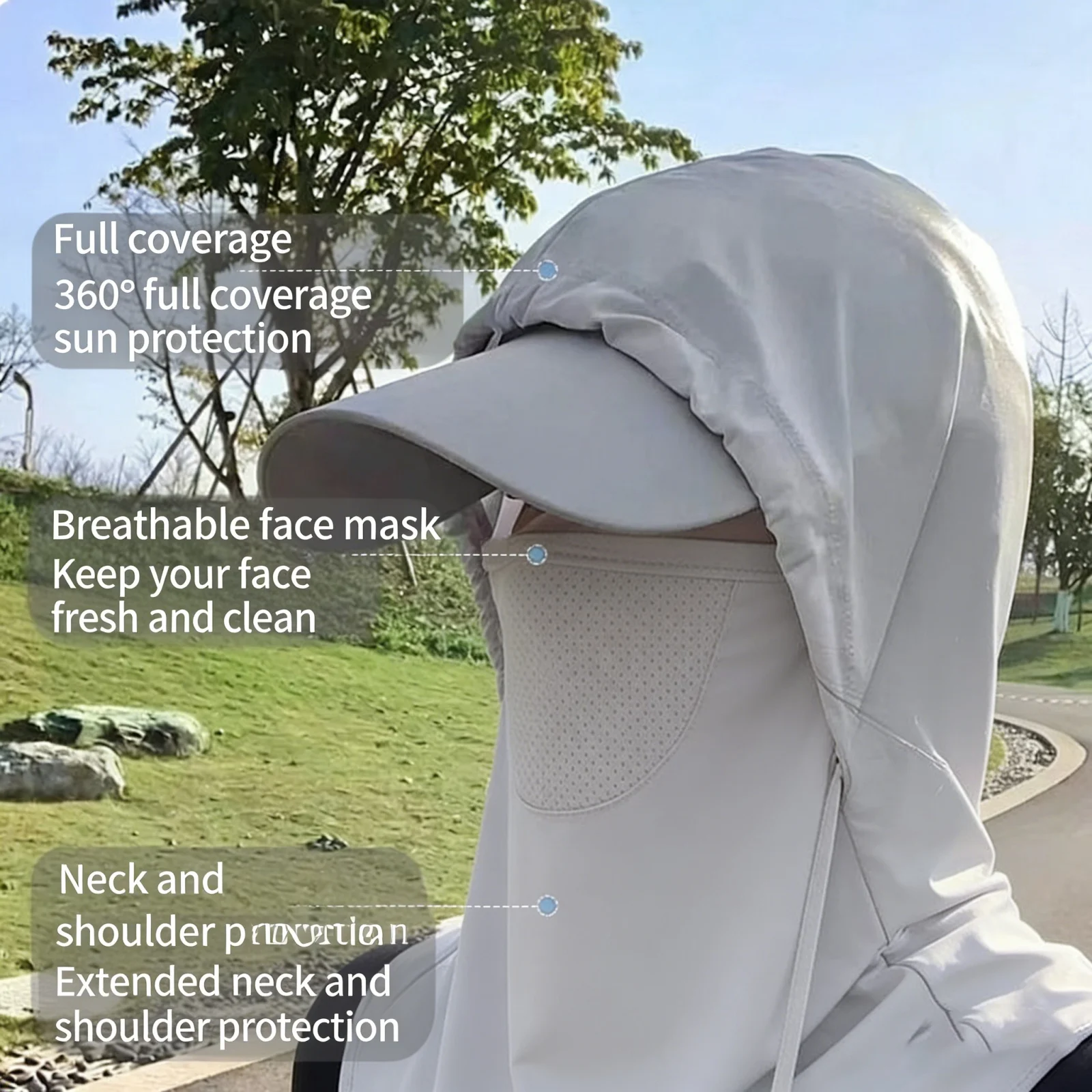 1 Stück 360 °   Vollständiger Sonnenschutz, atmungsaktive Gesichtsmaske, UV-Schutz für Nacken und Schultern, UPF50+, Sommer-Outdoor-Ausrüstung