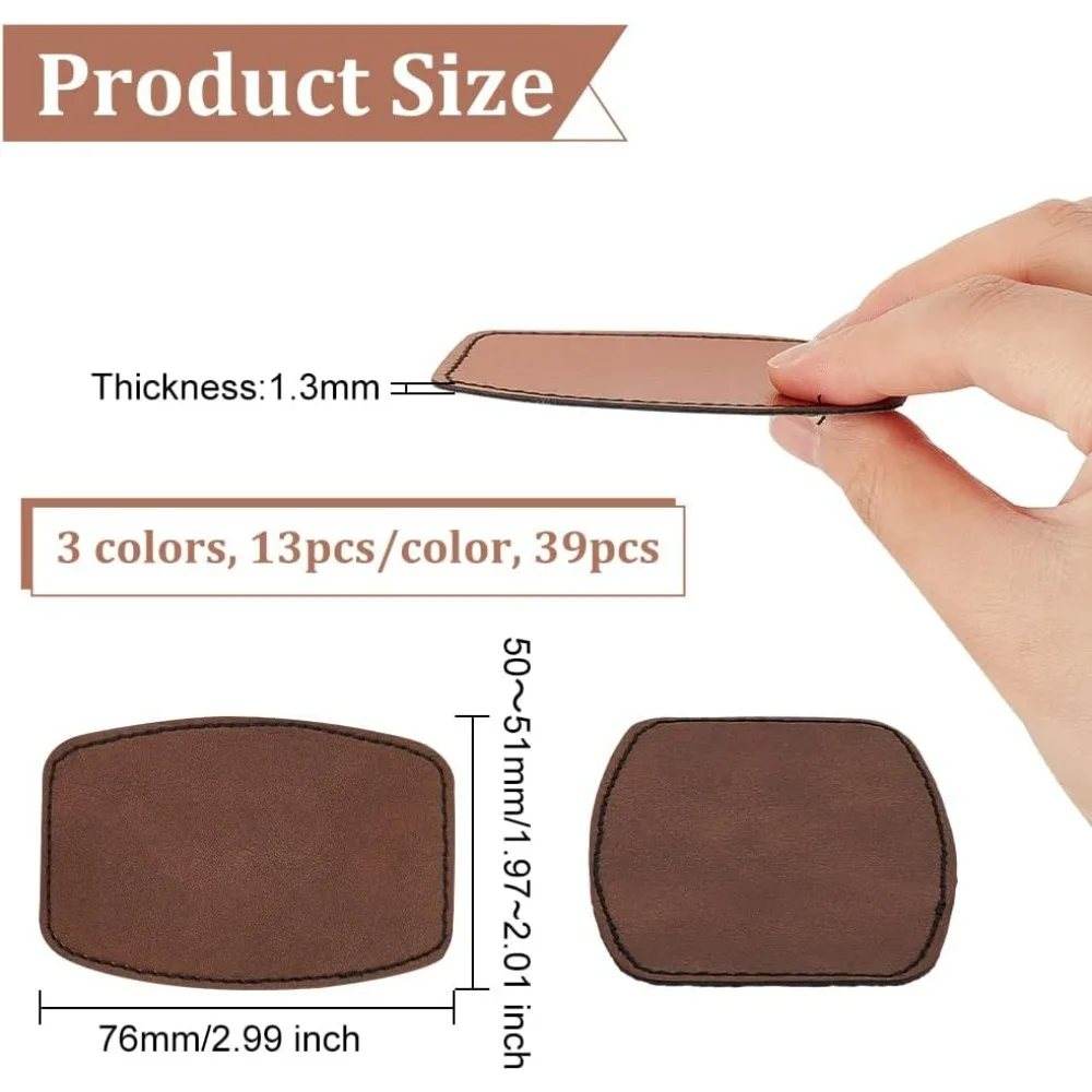 39 Pcs 3 Colors 3x2 inch Leather Hat Patch Sublimation Leatherette Rectangle Patch Rounded Rectangle PU Imitation Leather Hat