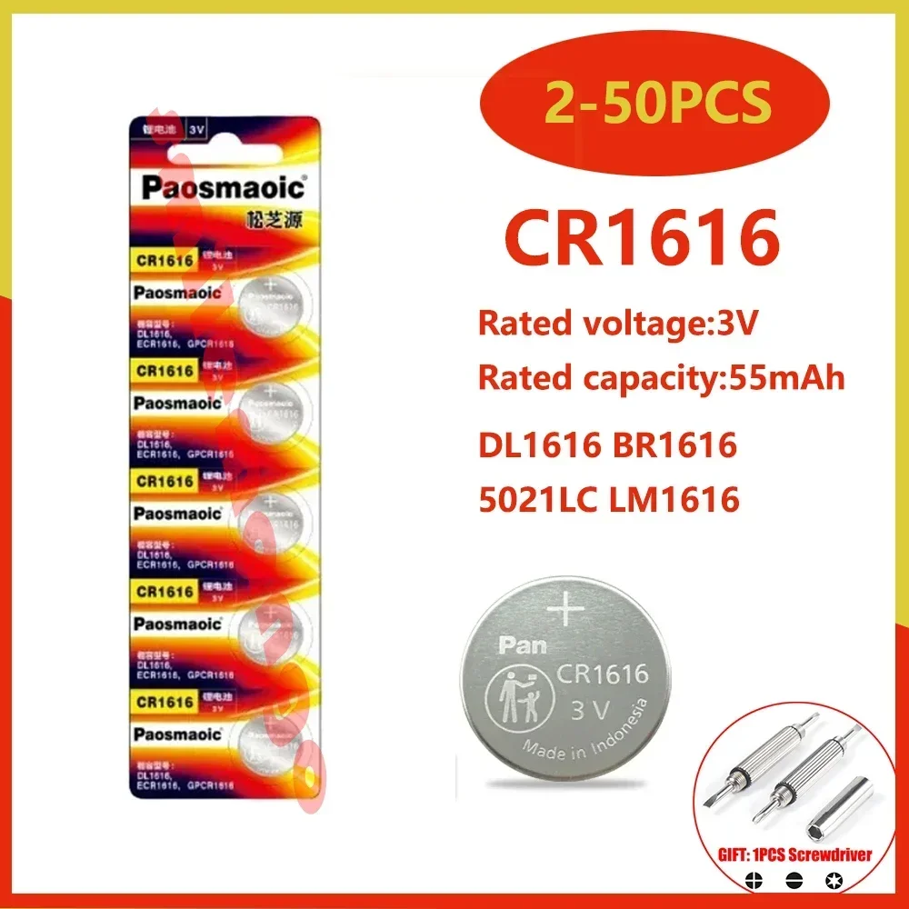 

Original 2-50pcs CR1616 3V Lithium Batteries cr1616 DL1616 BR1616 5021LC LM1616 Coin Cells for Watch Remote Control +screwdriver