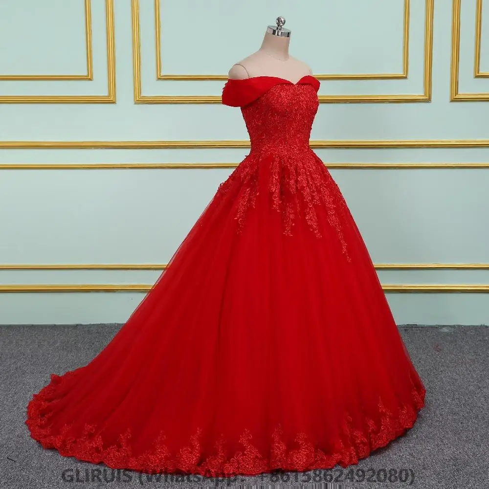 Vinca-vestidos de Boda de Princesa con apliques de encaje soleado, vestido de novia rojo con hombros descubiertos, nuevo modelo, 2022