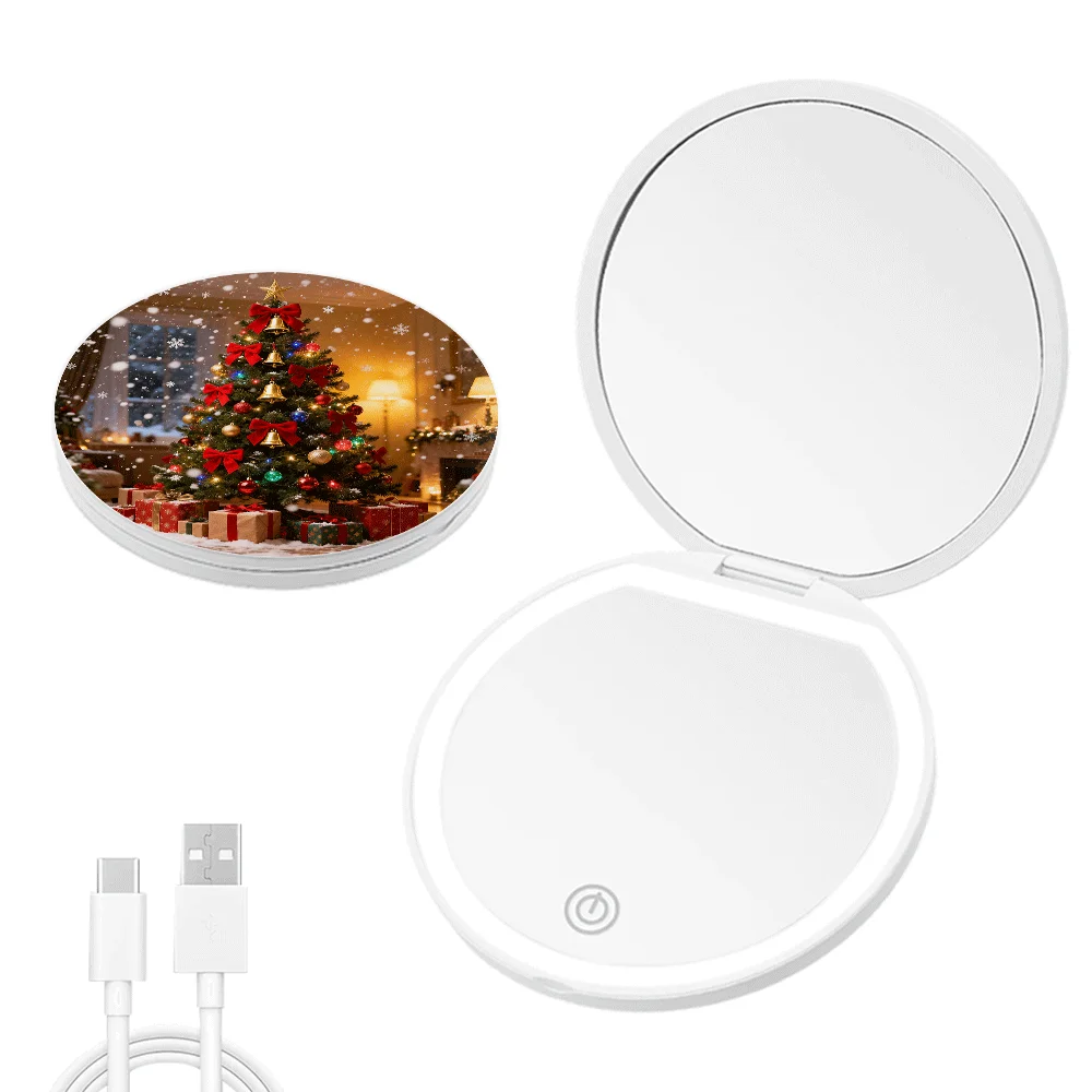 Design de impressão de desenho animado de Halloween, mini espelho de maquiagem portátil com espelho de maquiagem dobrável leve com ampliação 2x mão compacta