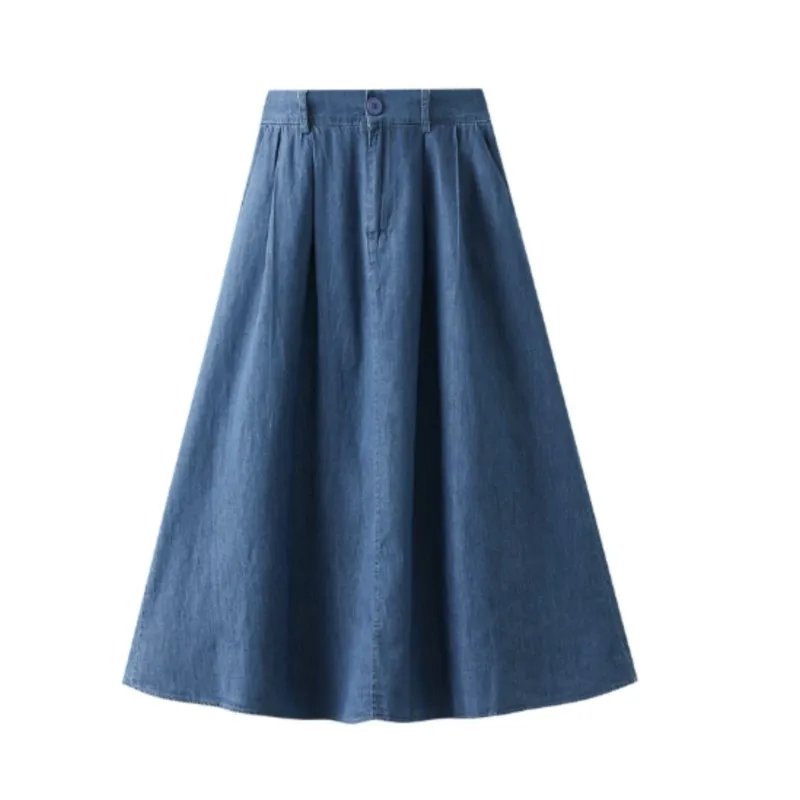 Denim skirt female new autumn and winter long skirt pocket high waist slimming A-line skirt in the long skirt