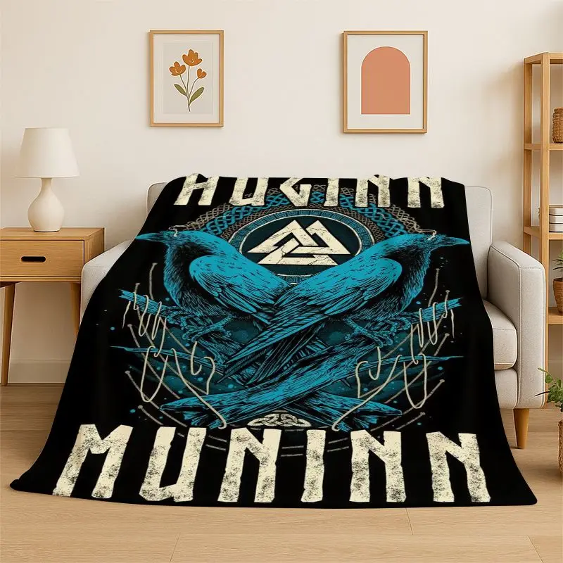 Viking Totem Nordic Rune Valhalla Vegvisir Odin Flannel Blanket Soft Throw Blanket for Bedroom Living Room Bed Travel Picnic Nap