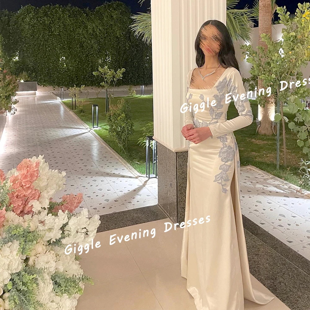 Giggle Satin Embroidery Flowers Elegance Prom Gown Saudi Arab Close-Fitting Floor-Length Evening Party Dresses for Women 2024