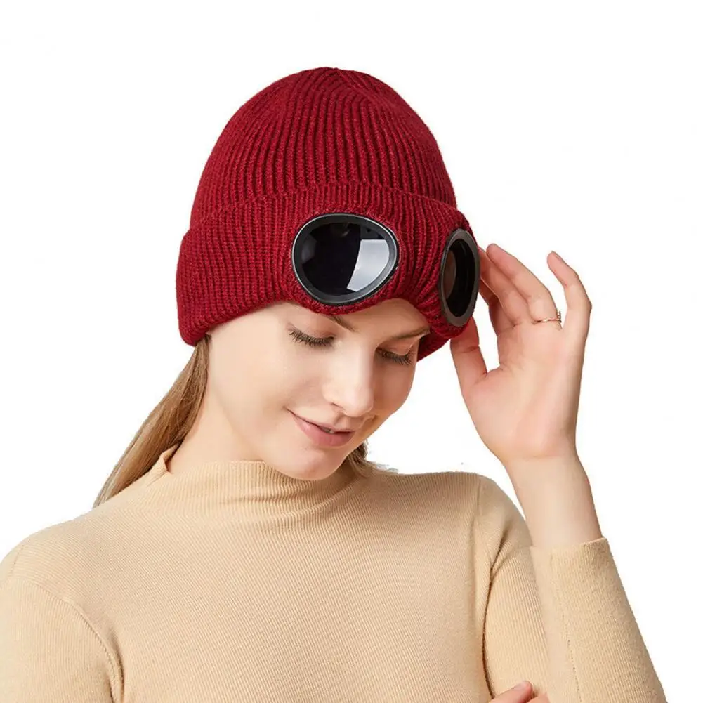 Stretchy Winter Hat Glasses Knitted Hat Windproof Winter Beanie Elastic Soft Warm Anti slip Ear Unisex Bomber Hat