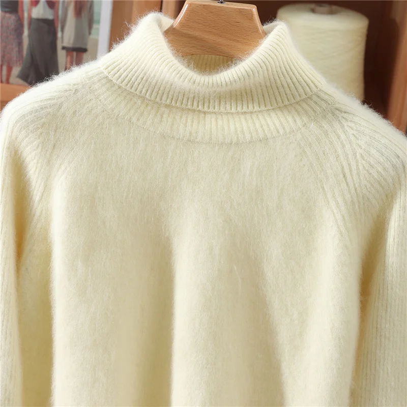 

Fall/Winter Mink Cashmere Sweater Loose Long Sleeve Solid Color Knitted Bottoming Pullover Ladies Split Top