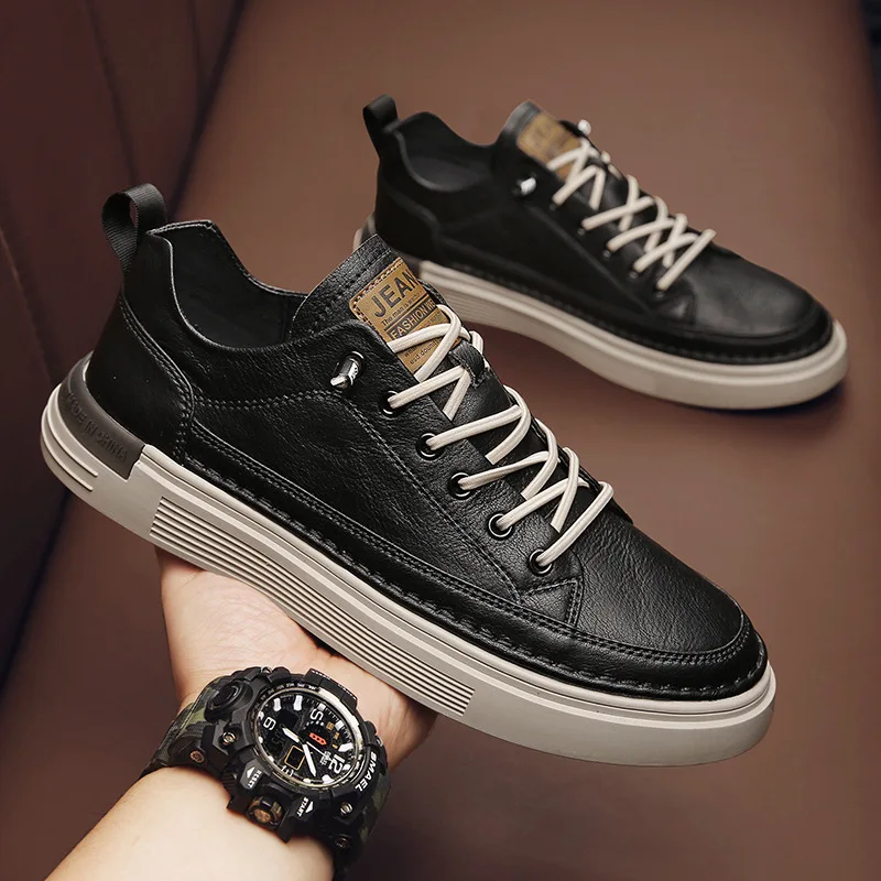 Fashion Casual Leather Shoes for Men Black Shoes Brand White Male Sneakers Office Work Shoes for Men\'s Platform Casual Shoe