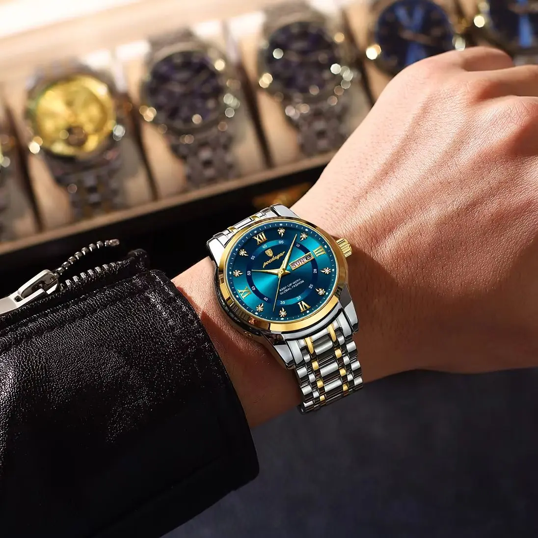 POEDAGAR Original Luxury Watch for Men Date Week Waterproof Luminous Man Watch Stainless Steel Quartz Business Men's Watches+Box