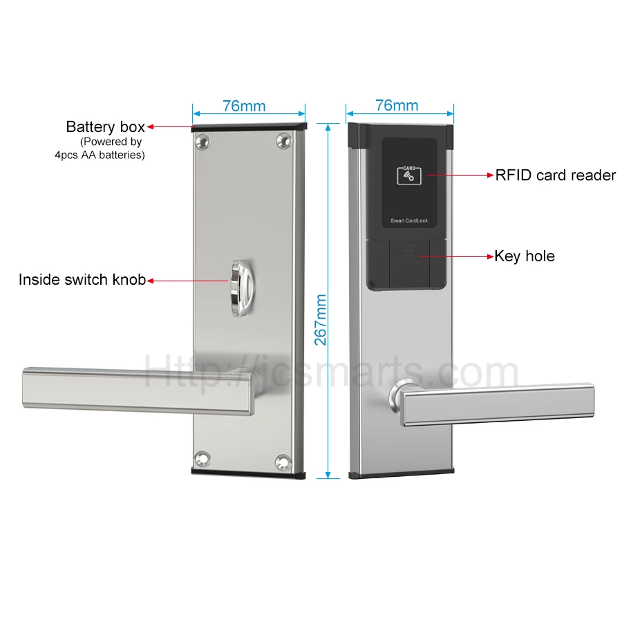 Sistema eletrônico sem chave de aço inoxidável da fechadura da porta do hotel RFID