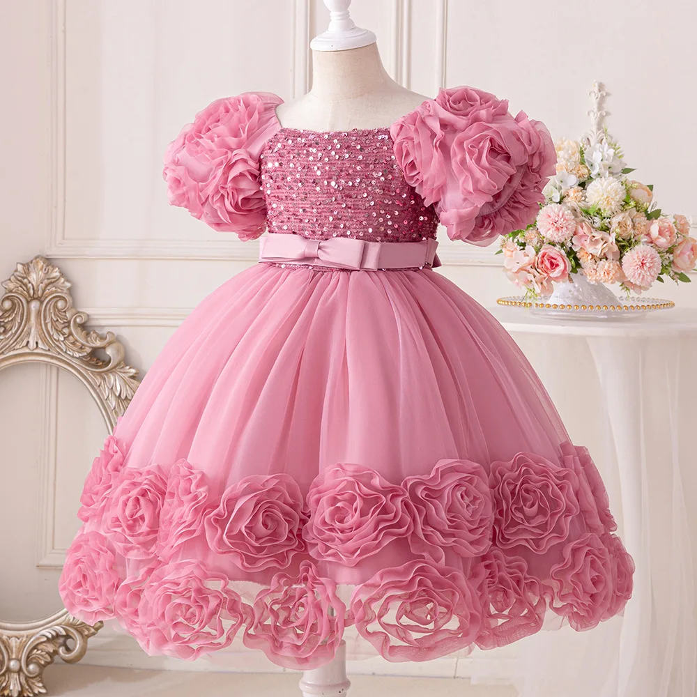 Baby Girl Princess Dress Children\'s Flower Bud Sequin Fluffy Dress Girls Elegant Party Dress 1-3Years