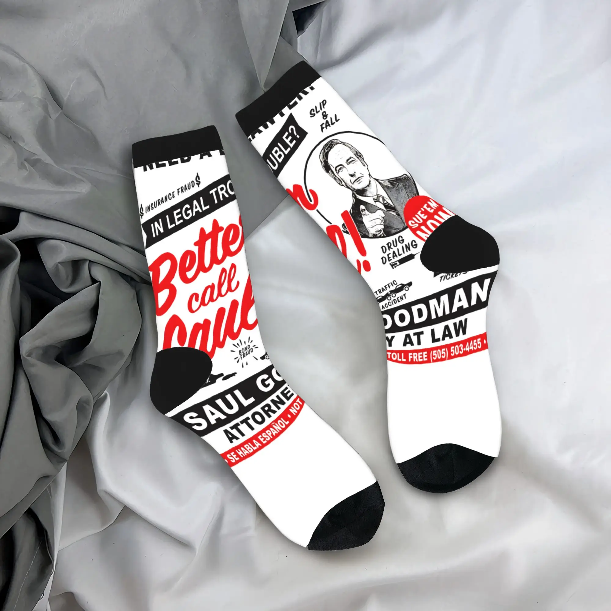 Breaking Bad Need A Lawyer Then Call Saul Stockings Chaussettes pour hommes, chaussettes de loisirs de haute qualité, chaussettes d'automne antidérapantes pour l'extérieur, cadeau