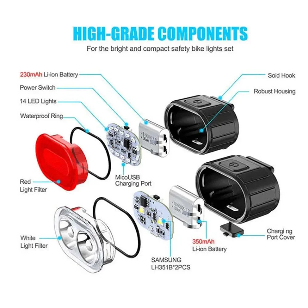 Ensemble de feux avant et arrière de vélo, Charge USB, phare arrière étanche pour vtt, lanterne LED, pièces de vélo image 3