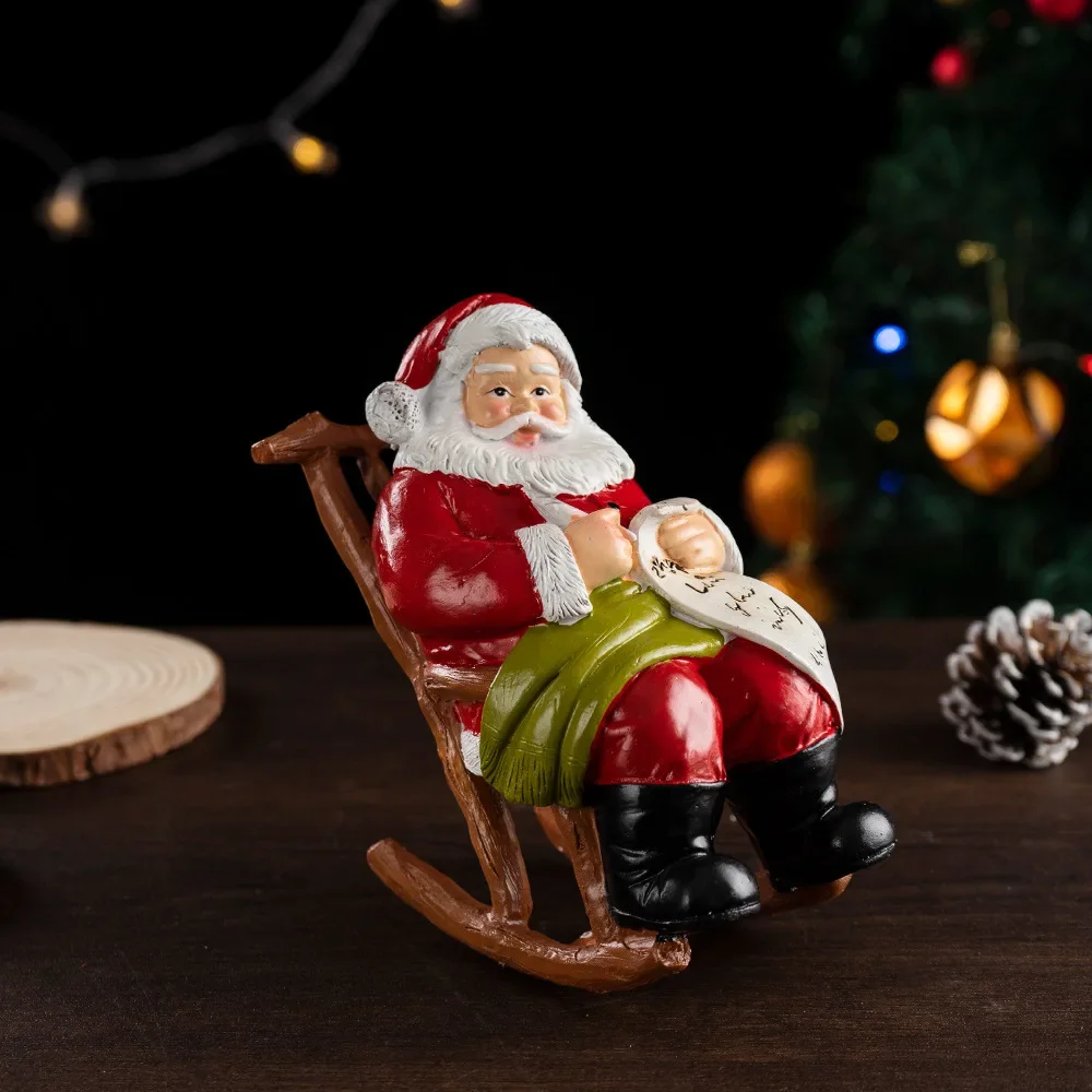 1PC Santa Claus Leisure Lounge Chair Resin Figurine Christmas Desktop Ornament Festive Home Living Room Decor Craft