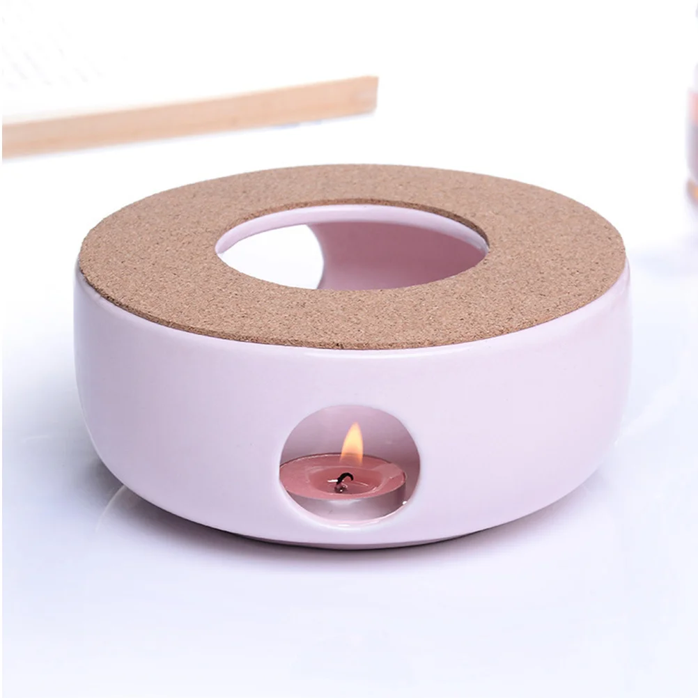 

1pc Ceramic Tea Warmer Pink Round Shape Vent Hole Design For Home Office Cafe Use Tea Heater Stick Holder